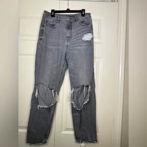 American Eagle Outfitters Dark Gray Denim Mom Jeans Distressed